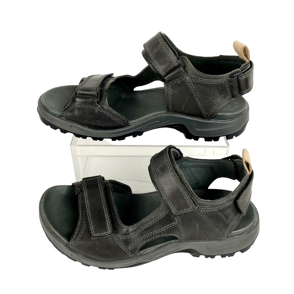 Ecco Leather Sandals Men\'s 8 Dark Gray Hiking Outdoor Shoes Adjustable Straps